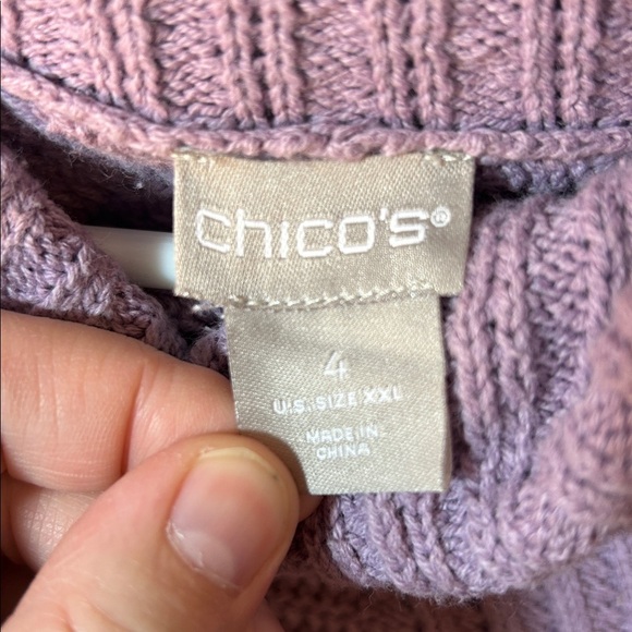 Chico's Ribbed Mixed Knit Cowl Neck Tunic Mauve Purple Quiet Luxury Size 4 / XXL - Picture 3 of 8